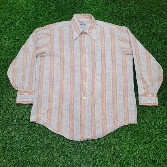 Vintage 70s Grants Mens Disco Shirt Mens L Funky Geometric Print USA - Picture 1 of 11